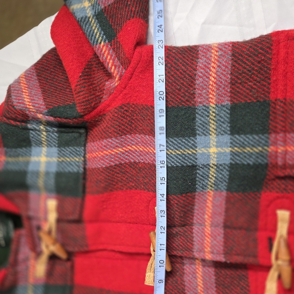 Louren Ralph Lauren Red Plaid Toggle pea Coat wool rare  winter Petite M - Picture 12 of 16